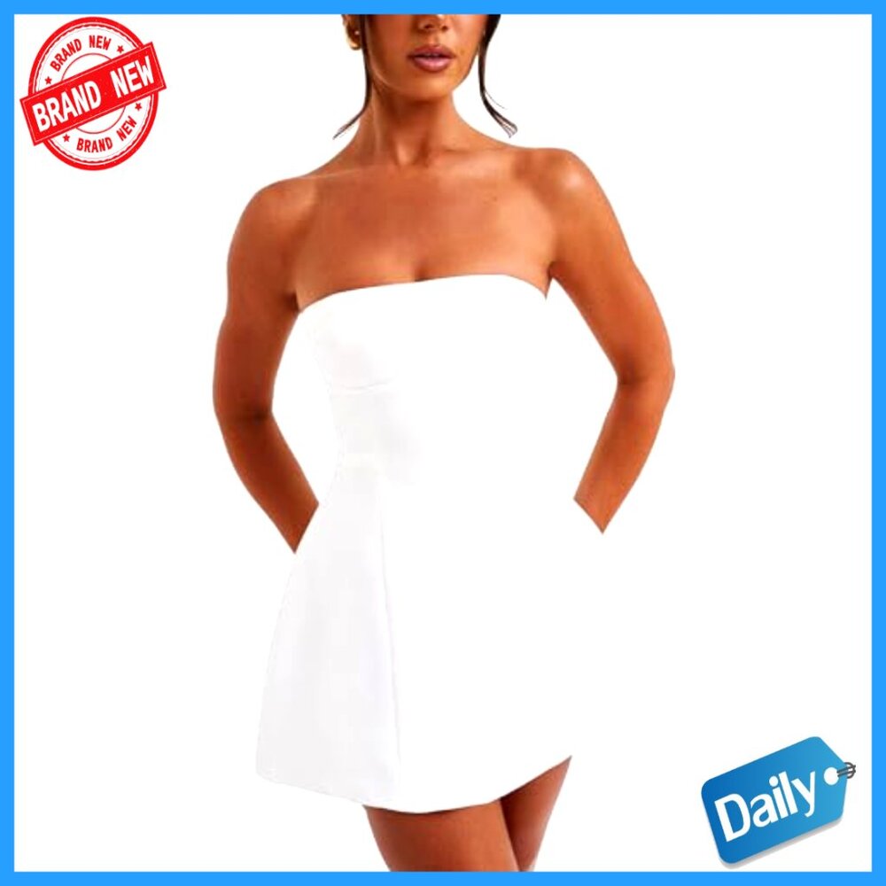 Strapless Backless Mini Dress A-Line Silhouette High Waist Party Club - Picture 2 of 6